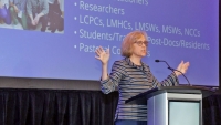 Helen Blair Simpson, MD, PhD; presenting at a conference in 2024